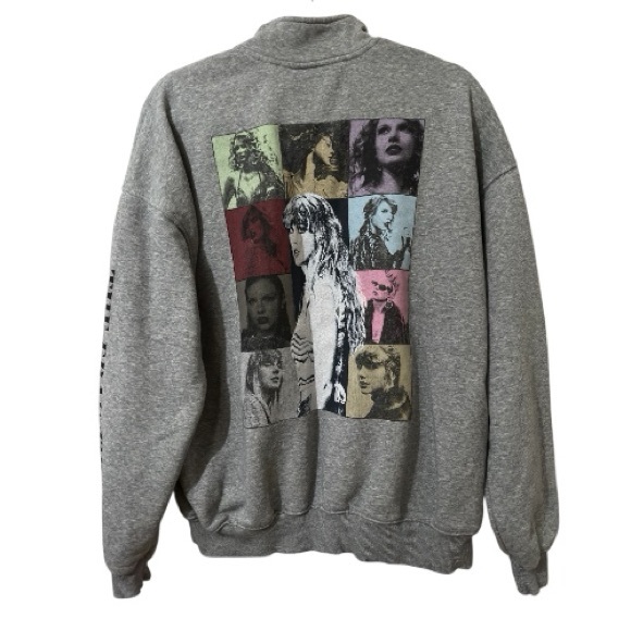 Taylor Swift The Eras Tour Concert Gray Quarter Zip Cotton Sweatshirt - Picture 2 of 10
